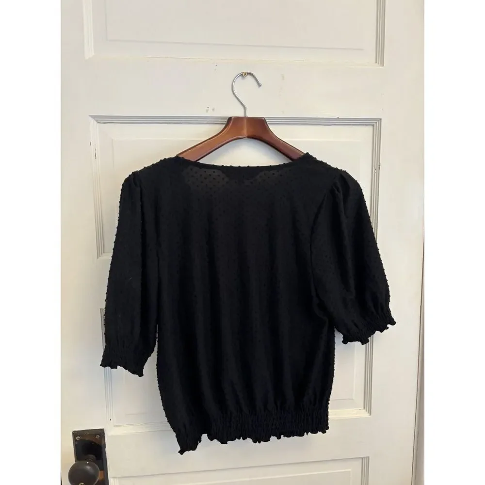 Madewell Texture &‎ Thread Black Clipdot Smocked Crossover Top Size Medium $55